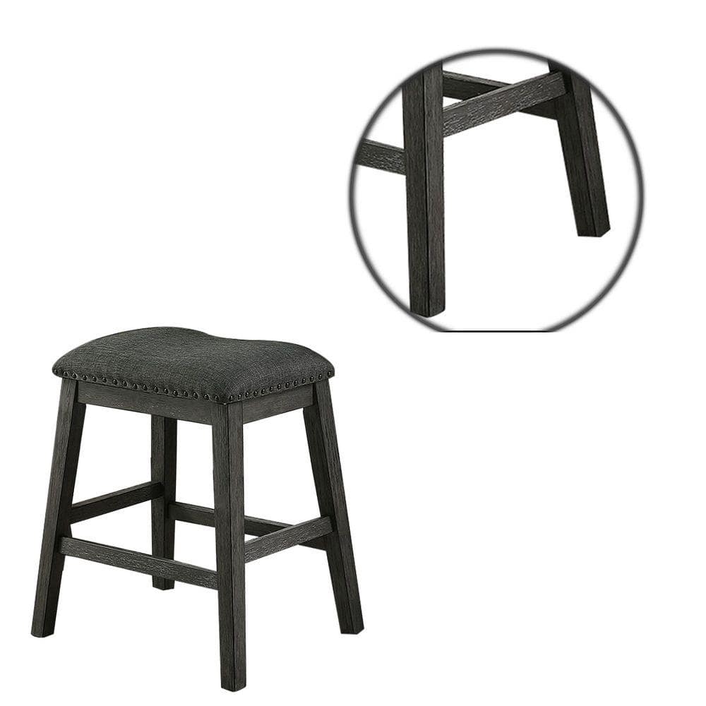 Gray Linen Upholstered Saddle Counter Stool with Nailhead Trim