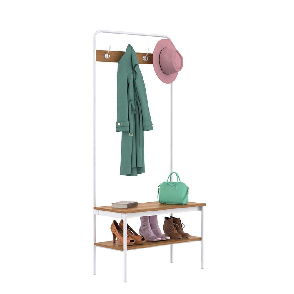 White Hall Tree with Storage Bench and Hooks