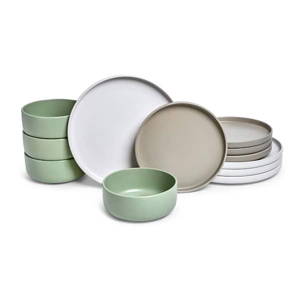 Sango Rollo Alta 12-Piece Modern Stoneware Dinnerware Set-Sage