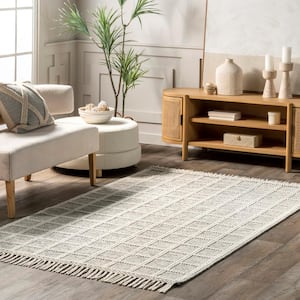 Huia Casual Striped Wool Blend Tassel Ivory 4 ft. x 6 ft. Casuals Area Rug