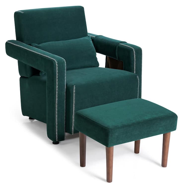 Costway 31 in. Width Green Modern Berber Fleece Single Sofa Chair w/Ottoman and Waist Pillow