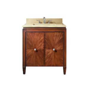 Brentwood 31 in. W x 22 in. D Bath Vanity in New Walnut with Marble Vanity Top in Crema Marfil with White Basin
