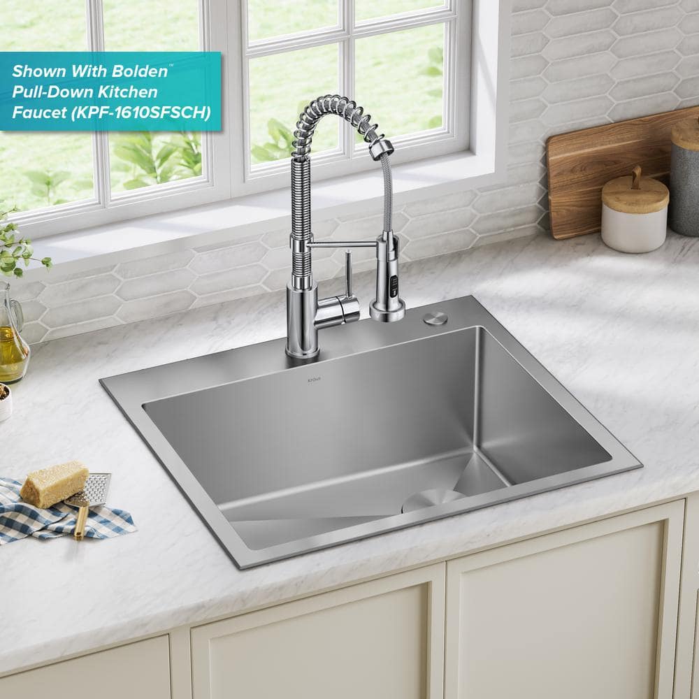 25-Inch Satin Stainless Steel Single Bowl Drop-In Kitchen Sink Set