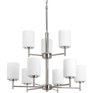 Replay Collection 9-Light Polished Nickel Etched Painted White Glass Modern Chandelier Light