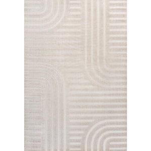 Anders High-Low MidCentury Modern Arch Stripe 2-Tone White/Cream 4 ft. x 6 ft. Indoor/Outdoor Area Rug