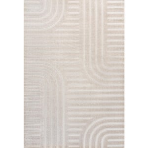 Anders High-Low MidCentury Modern Arch Stripe 2-Tone White/Cream 5 ft. x 8 ft. Indoor/Outdoor Area Rug