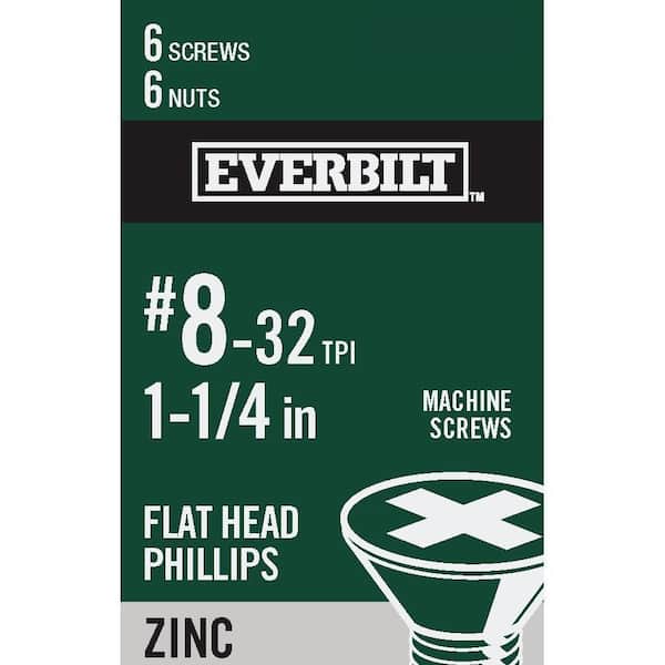 Everbilt #8-32 x 1-1/4 in. Phillips Flat Head Zinc Plated Machine Screw (6-Pack)