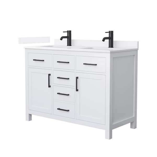 Wyndham Collection Beckett 48 in. Double Freestanding White Bath Vanity with White Quartz Top (Assembled)