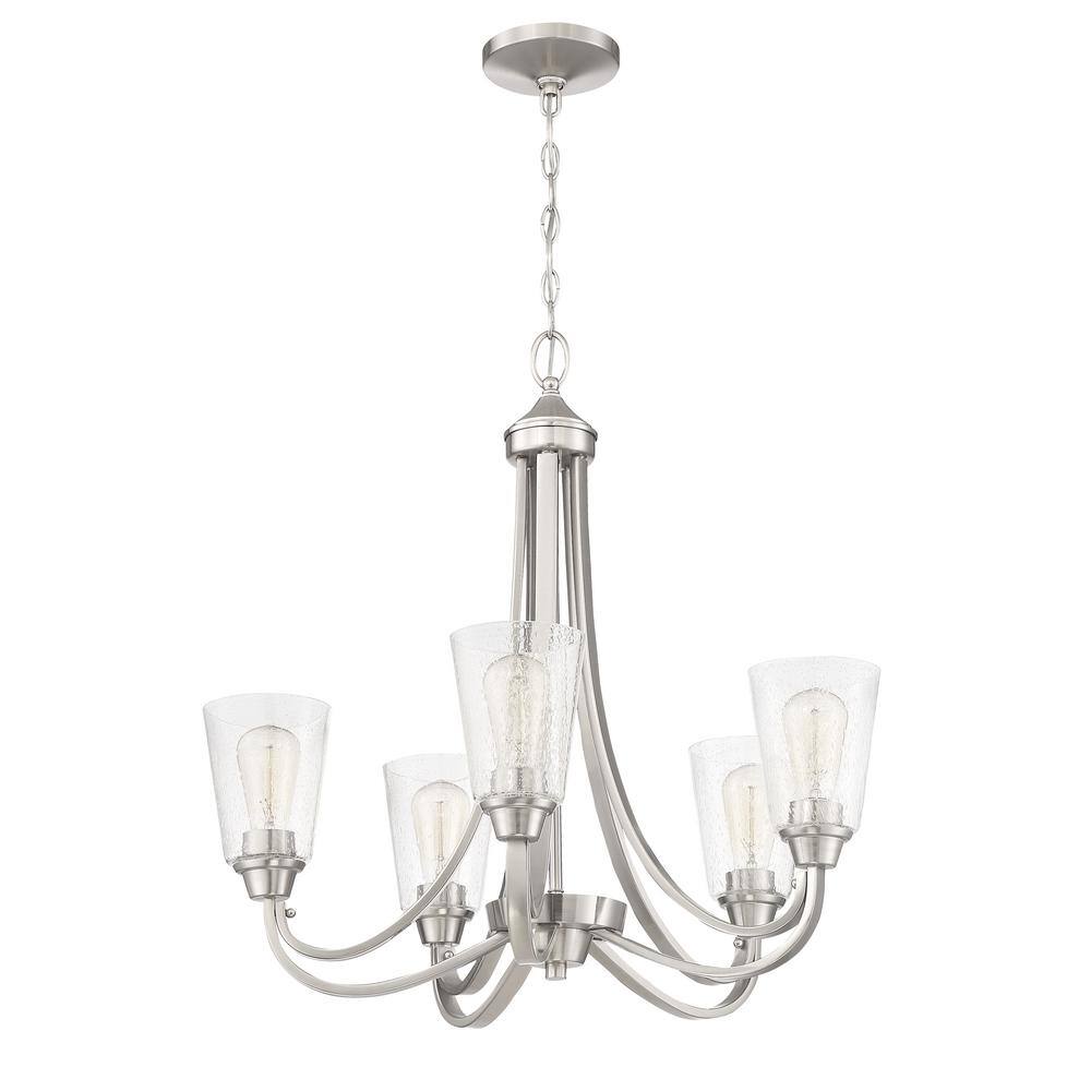 Elegant Grace 26" Transitional Nickel & Crystal 5-Light Chandelier