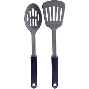 Bluemarine 2-Piece Slotted Turner and Spoon Utensil Set in Navy Blue