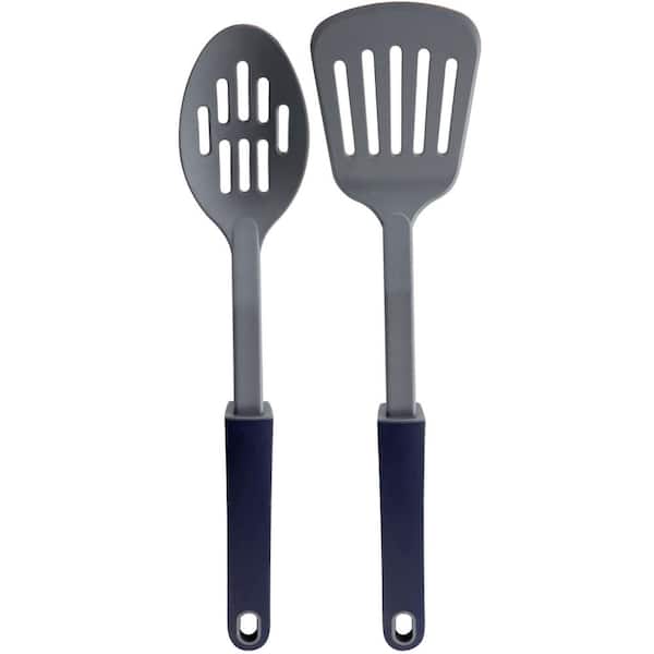 Oster Bluemarine 2-Piece Slotted Turner and Spoon Utensil Set in Navy Blue