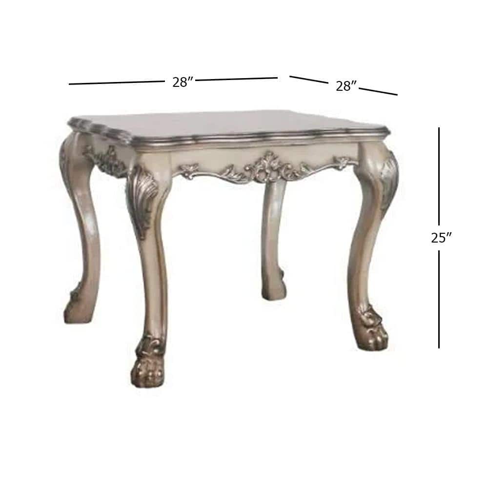 Dresden Vintage Bone White Square Wooden End Table with Claw Feet