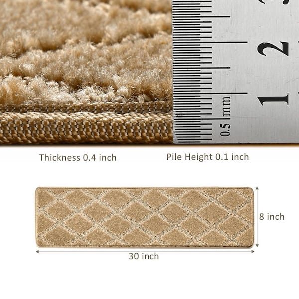 Diamond Trellis Dark Beige 8 in. x 30 in. Carpet Stair Tread Cover Protector Low Pile Indoor Mat Rug Tape Free Set of 12