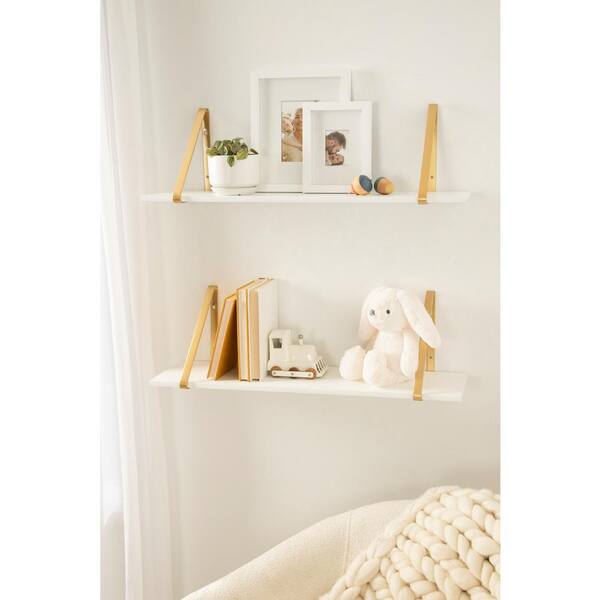 Kingston Living 24 White and Gold Single Tier Wall Shelf with Hooks