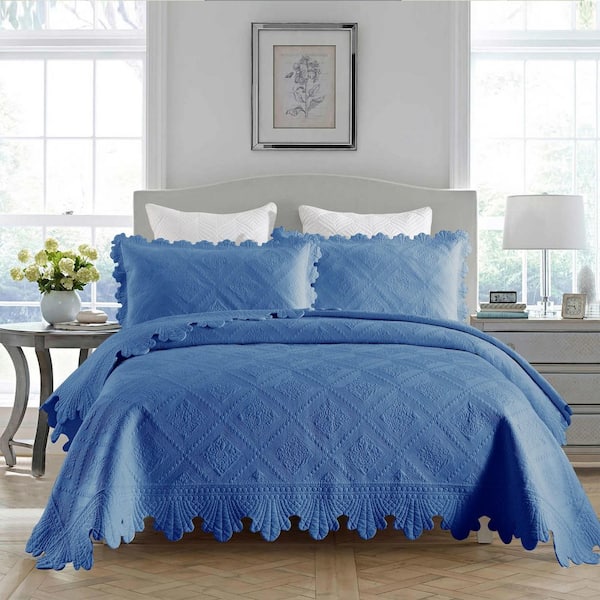 TK115 Solid Color Floral King Size Cotton Oversized Bedspread Set Coverlet Set Lightweight Quilt Set