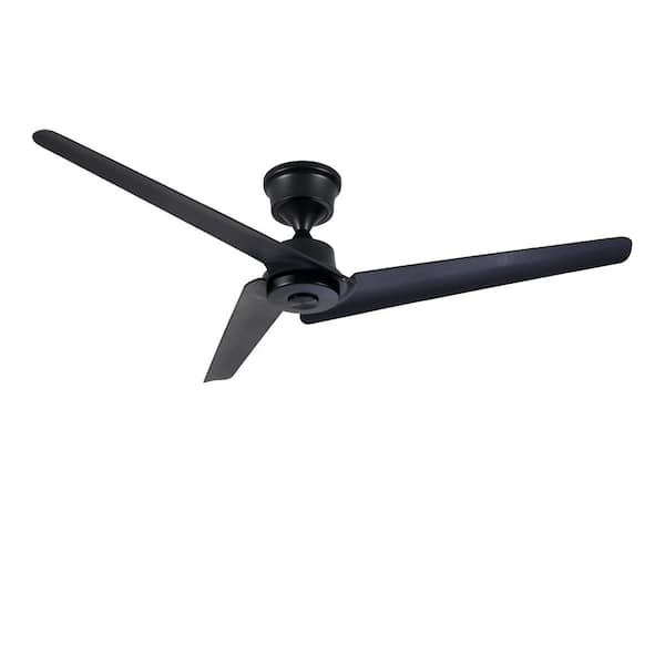 52'' Black Standard Downrod Mount ABS 3 Blades Ceiling Fan with Remote Control No Lights,Modern Reversible DC Indoor