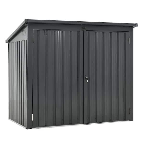 5.18 ft. W x 3.1 ft. D Black Garbage Bin Shed Stores 2 Trash Cans Metal Outdoor Bin Shed Garbage Storage (16 sq. ft.)