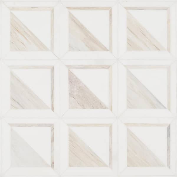 Ruit Square Beige 8.5 in. x 8.5 in. Polished Marble Mosaic Tile (0.50 sq. ft./Each)