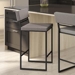 Everly 26 in. Silver Grey Polyester/Black Metal Counter Stool