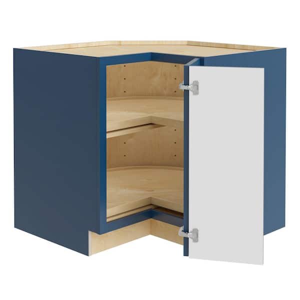 Franklin 36 in. W x 24 in. D x 34.5 in. H Assembled Plywood Corner Lazy Suzan Base Kitchen Cabinet in Vessel Blue RH