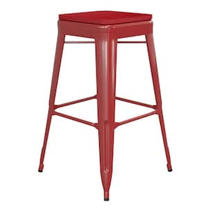 31 in. Red/Red Metal Outdoor Bar Stool