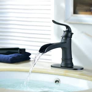 Deck Mount Single Hole Single Lever Handle Bath Vessel Sink Faucet with Drain and Valve Kit in Black
