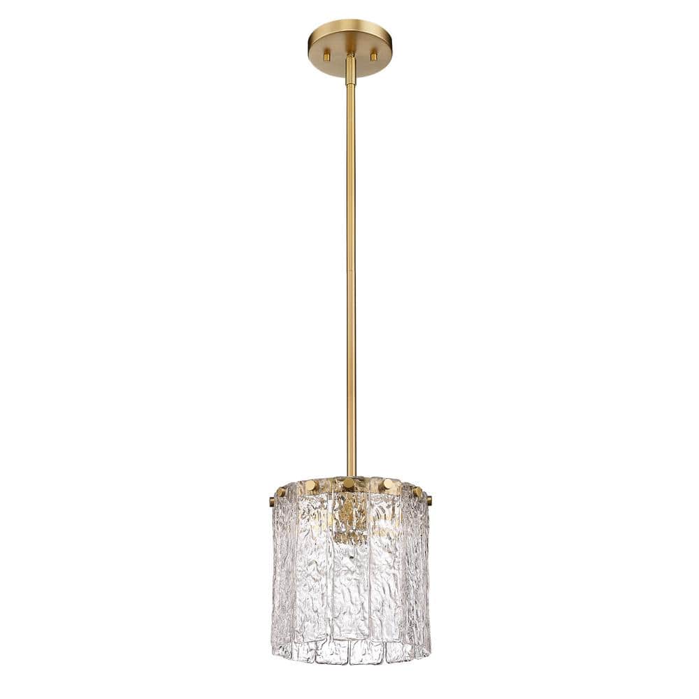 Glacier Modern Gold LED Pendant Light with Clear Textured Glass