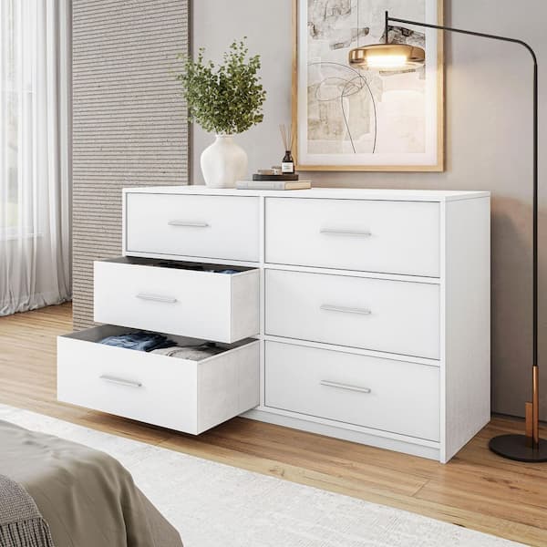 White 6-Drawer 44.5 in. Wide Dresser