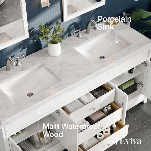 Elite Princeton 72 in. W X 24 in. D X 34 in. H Double Bath Vanity in Gray with White Carrara Marble Top with White Sinks