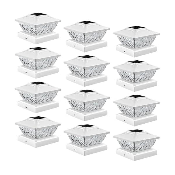 12 Pack Solar Powered Waterproof Outdoor Post Cap Lights with Dual Mode Brightness for 4x4 4.5x4.5 5x5 Deck Posts Decor