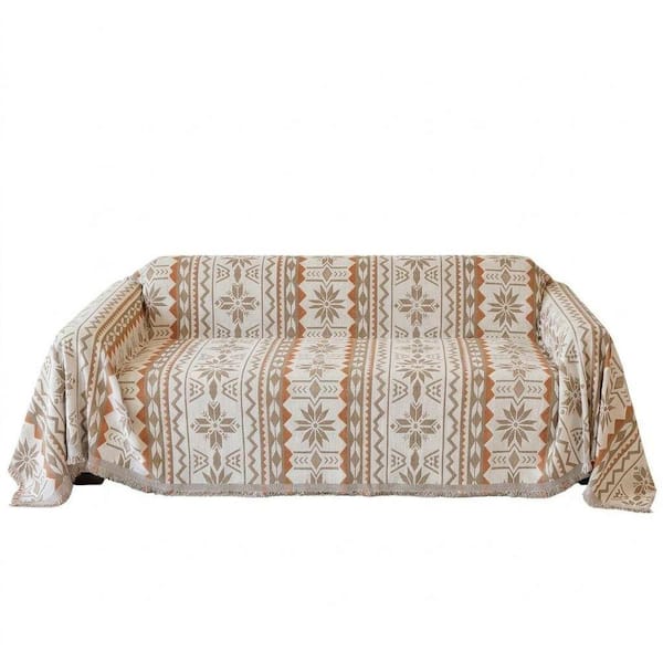 Chenille Series 71 in. Height 102 in. Length Sofa Slipcover Non-Slip Furniture Protector Washable Khaki Orange