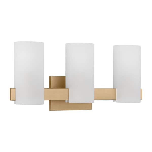 SCOTT LIVING - Rhode 19.63 in. 3-Light Satin Brass Large Vanity Light with Etched Glass Shades