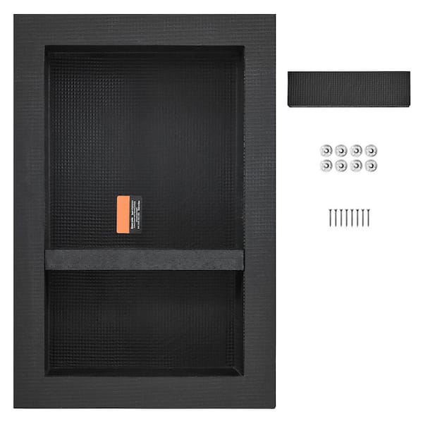 16 in. W x 3.94 in. H x 23.94 in. D Shower Niche Ready for Tile Double Shelf Organizer in Black. Double Shelf Organizer