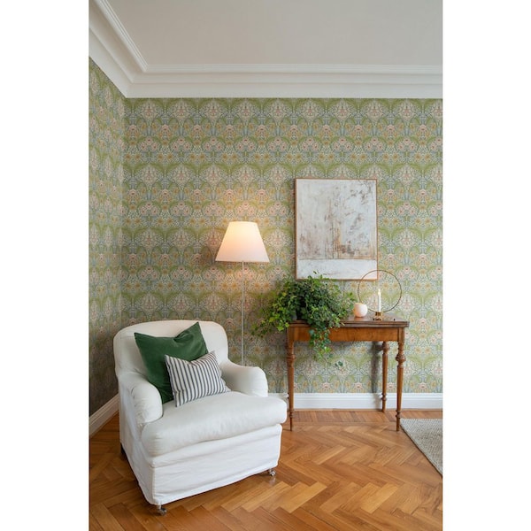Green Myrtle Floral Ogee Wallpaper