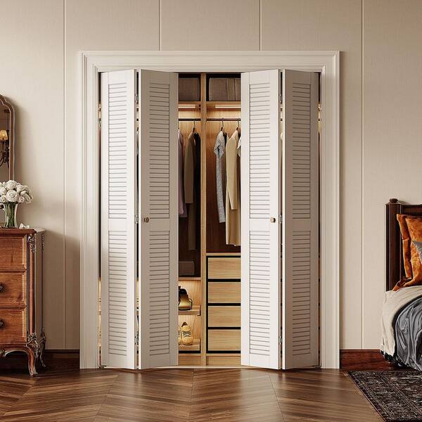 SOCBAZZAR 64 in. x 78.75 in. Full Panel Louvered Solid Core White