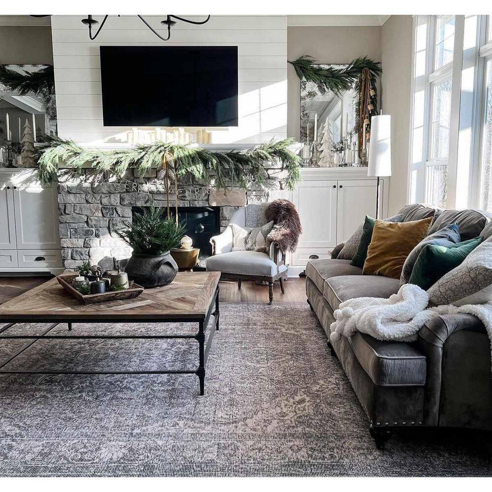 Chenille-Cotton Blend Black Medallion Washable Rug 6'7" x 9'