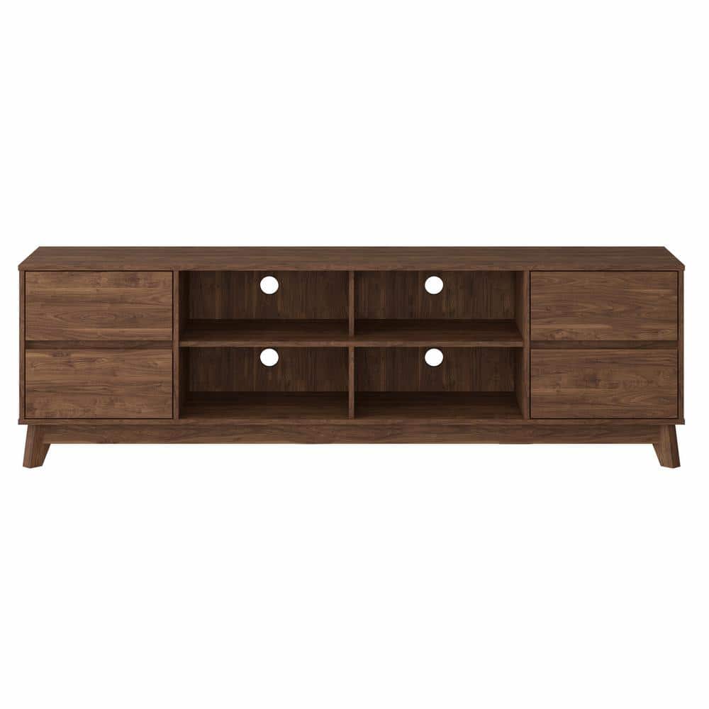 Mid-Century Modern Flared Leg 76" Wood Grain TV Stand with Drawers - Brown