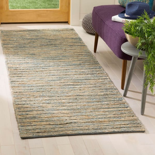Organica 3 ft. x 8 ft. Blue/Natural Distressed Striped Runner Rug