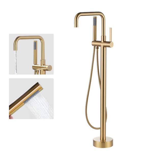 VEVETTA Single-Handle Freestanding Tub Faucet with Hand Shower in. Brushed Gold