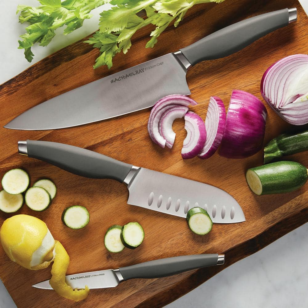 Gray 3-Piece Stainless Steel Chef Knife Set with Sheaths