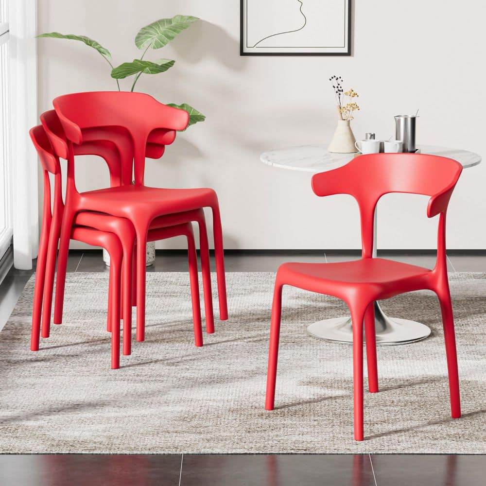 VECELO Dining Chairs Set of 4, Modern Red Stackable Kitchen Dining