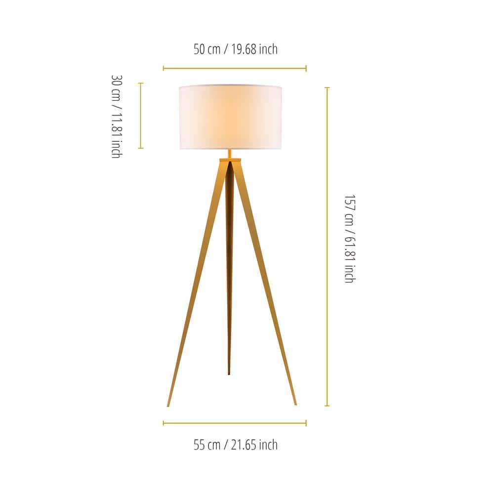 Modern Outdoor White Tripod Floor Lamp with Gold Accents