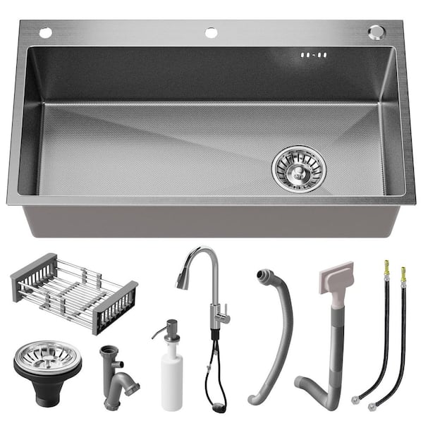 30 in. Drop-in/Undermount Single Bowl 16 Guage Stainless Steel Kitchen Sink with Faucet