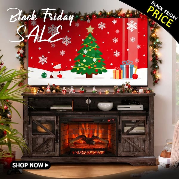 60 in. Freestanding Electric Fireplace TV Stand With Door Sensor in Dark Rustic Oak