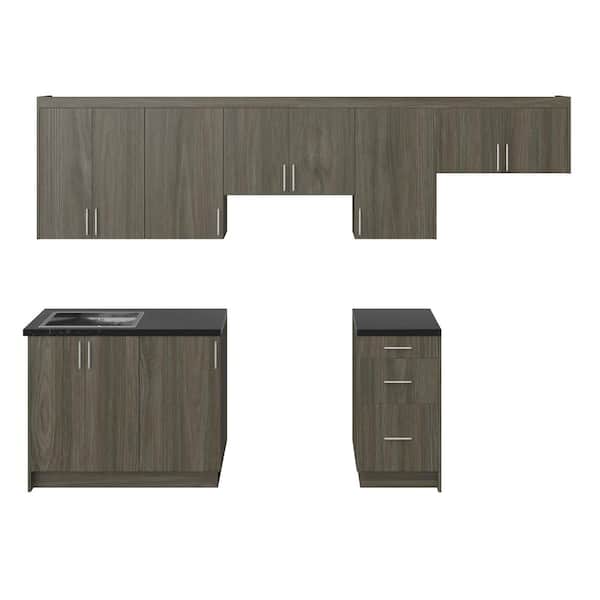Timberline 122 in. W x 24 in. D x 84.5 in. H Assembled Slab Base Kitchen Cabinet Bundle in Walnuet