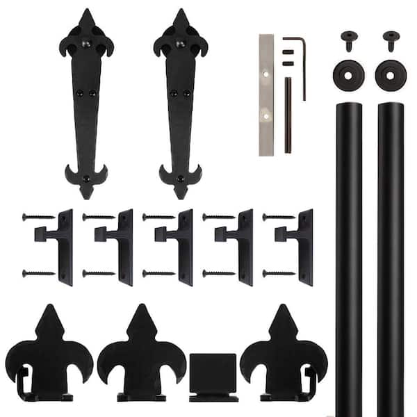 Quiet Glide Fleur-De-Lis Black Rolling Door Hardware Kit for 3/4 in. to 1-1/2 in. Door