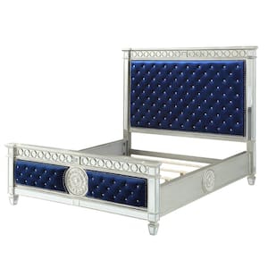 Varian Blue Velvet and Mirrored Queen Bed