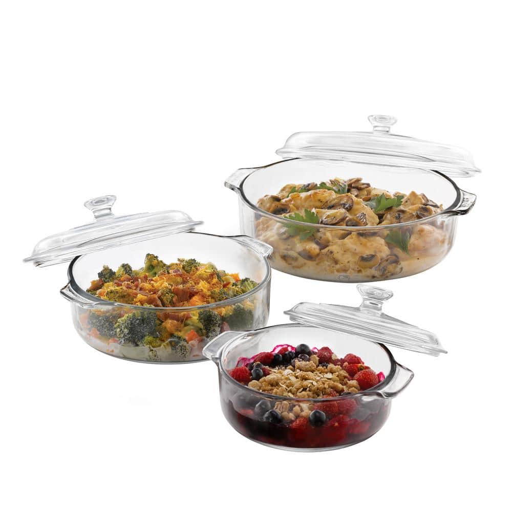 Libbey Baker s Basics 3-Piece Glass Casserole Baking Dish Set with Glass Covers