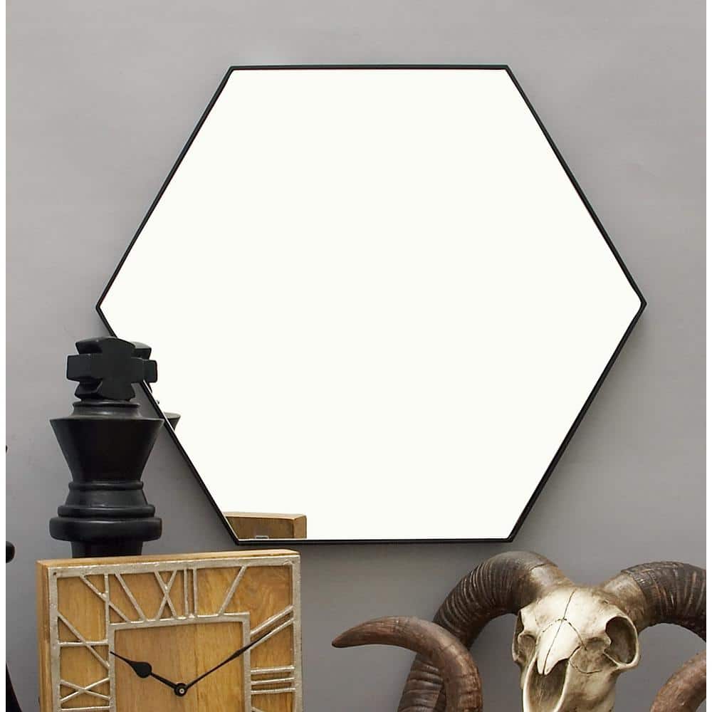 Hexagonal Black Wood Full Length Wall Mirror, 24" x 21"