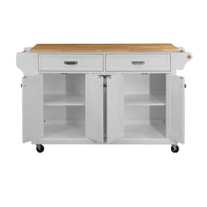 Freeport Park® Ginger 59-inch Wide Kitchen Island with 3 Open Shelves and 2  Cabinets, White / Dark Brown & Reviews